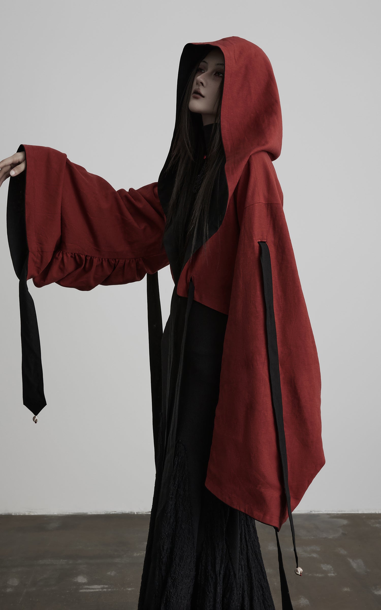 DOINDULGE Reversible Two-Tone Hooded Tie-Detail Jacket