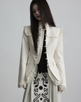 DOINDULGE Lace-Trim High-Neck Fitted Jacket