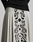 DOINDULGE Embroidered Panel Pleated Maxi Skirt