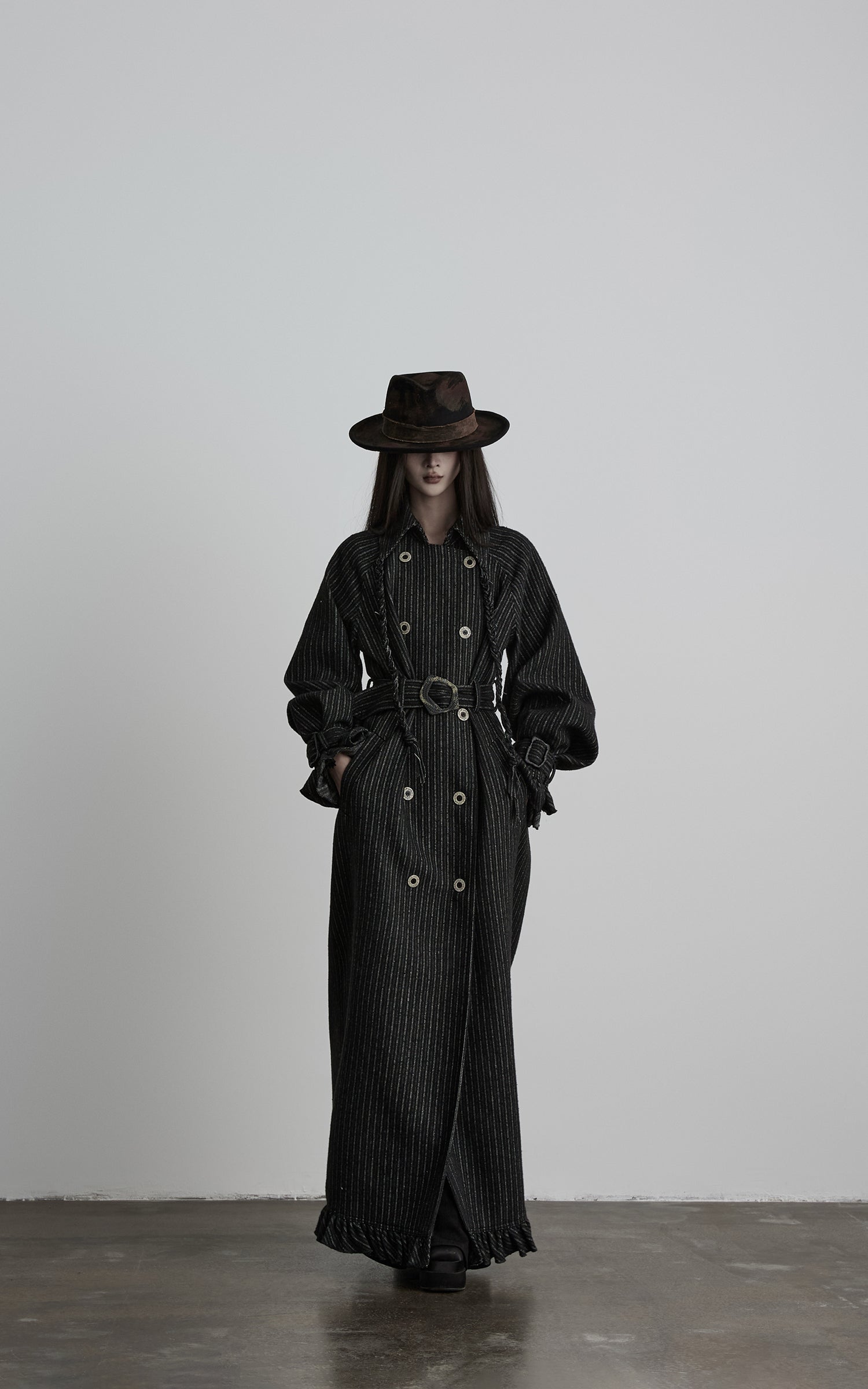 DOINDULGE Deconstructed Herringbone Wool Long Coat