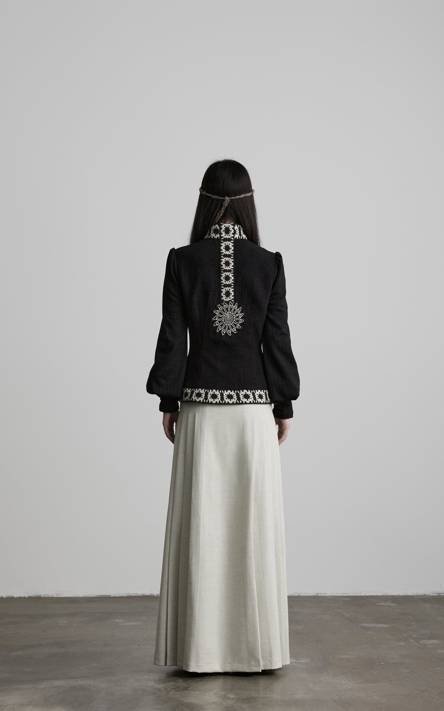 DOINDULGE Embroidered Panel Pleated Maxi Skirt