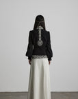 DOINDULGE Embroidered-Trim Fitted High-Neck Jacket