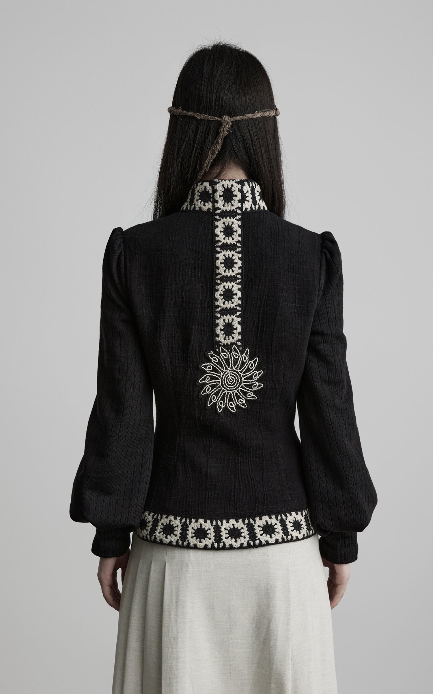 DOINDULGE Embroidered-Trim Fitted High-Neck Jacket
