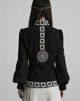 DOINDULGE Embroidered-Trim Fitted High-Neck Jacket