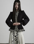 DOINDULGE Embroidered-Trim Fitted High-Neck Jacket