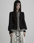 DOINDULGE Embroidered-Trim Fitted High-Neck Jacket