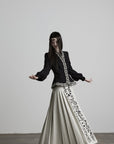 DOINDULGE Embroidered Panel Pleated Maxi Skirt