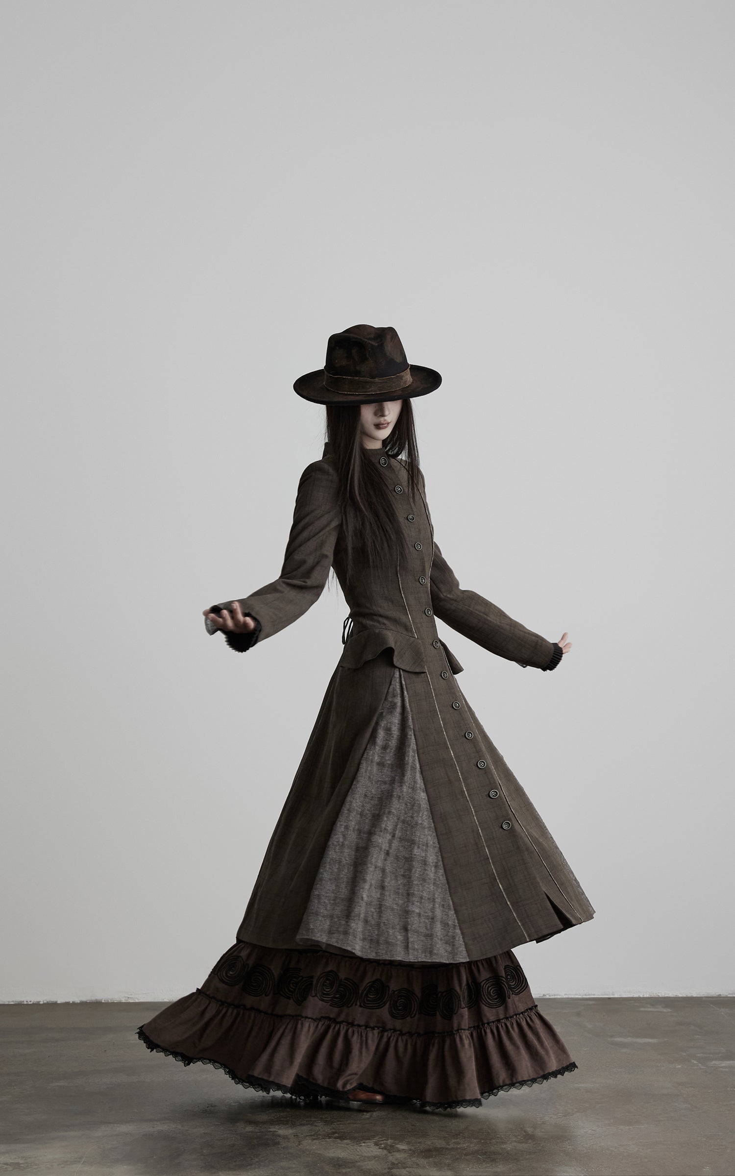 DOINDULGE Deconstructed Stand-Collar Paneled Trench Coat