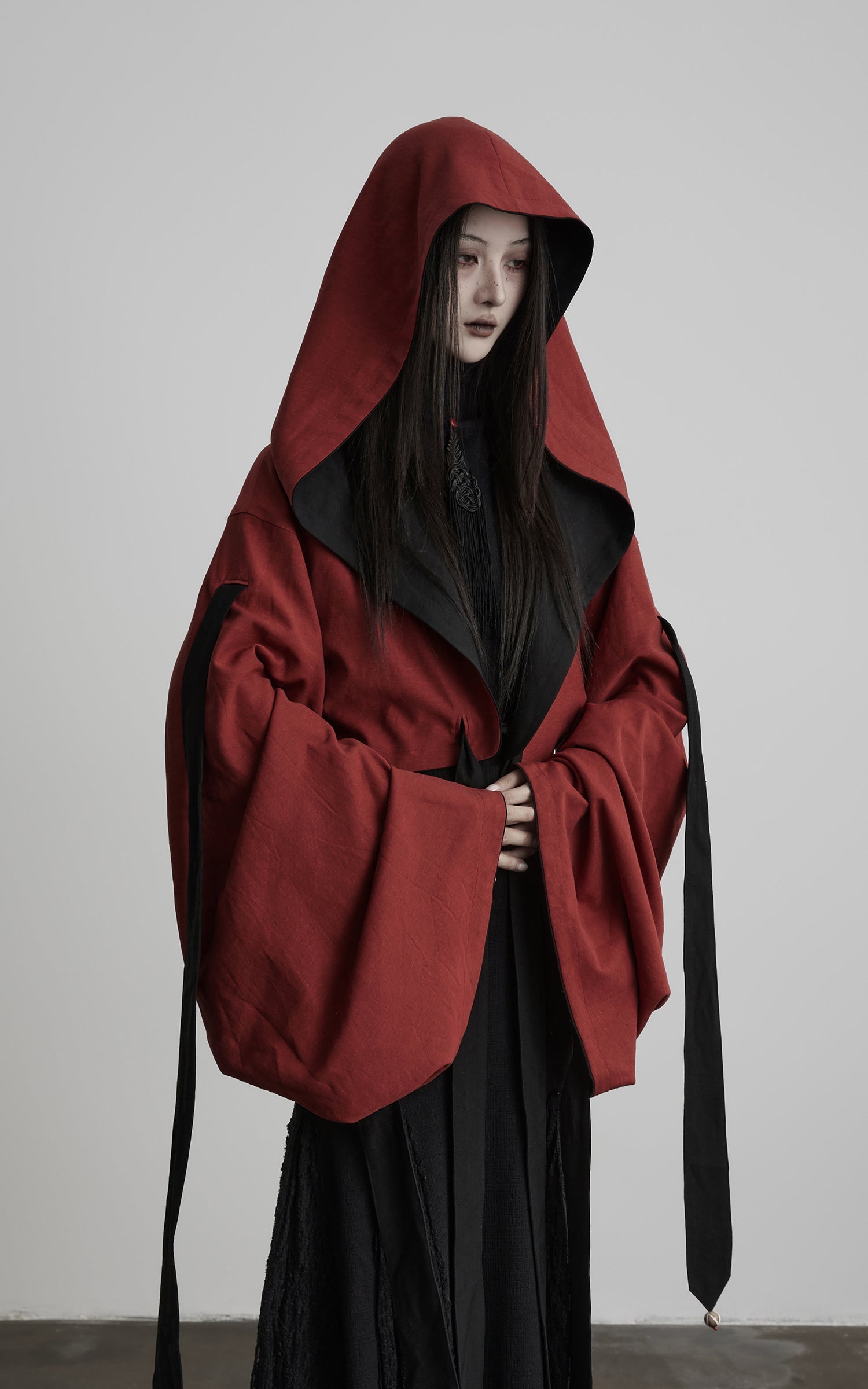 DOINDULGE Reversible Two-Tone Hooded Tie-Detail Jacket