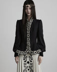DOINDULGE Embroidered-Trim Fitted High-Neck Jacket