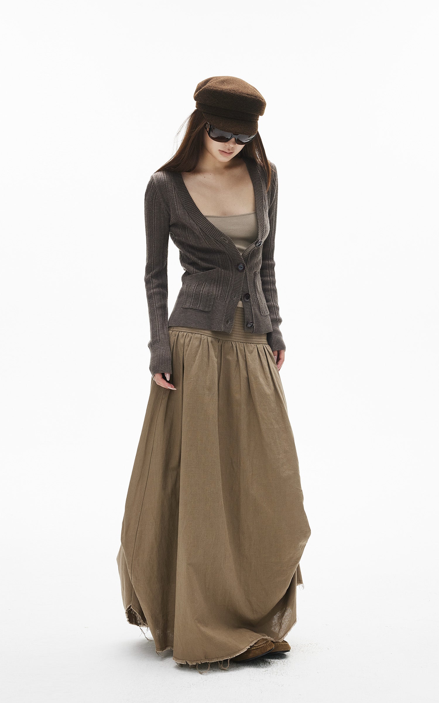 IAMXIAA 골지 딥V 슬림핏 니트 가디건