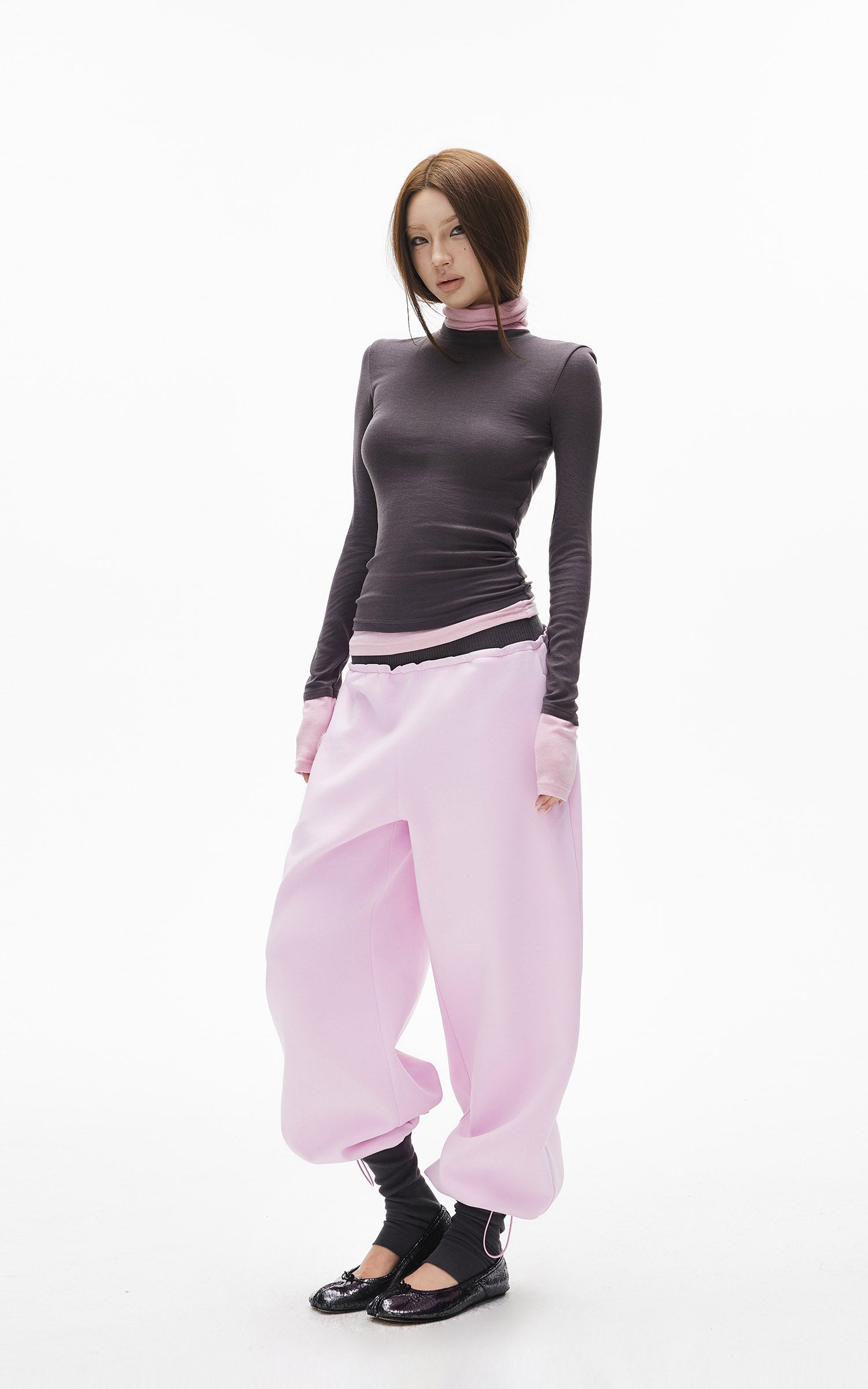 IAMXIAA Layered-Look Fitted Knit Turtleneck Top
