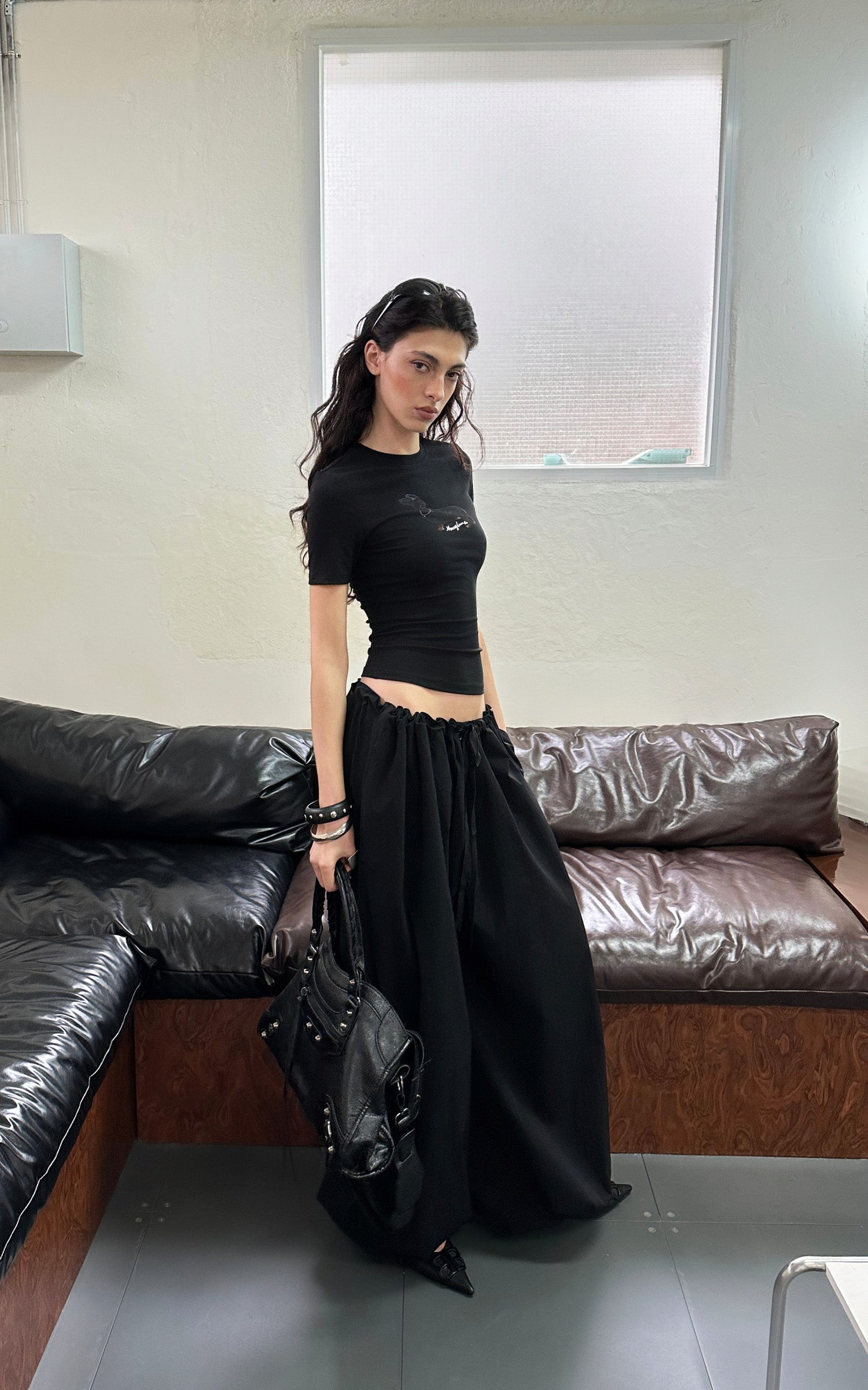 0122STEPLL 셔링 허리 배럴 팬츠