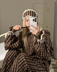 Rase le sol Plaid Lace Trim Pajama Set with Eye Mask