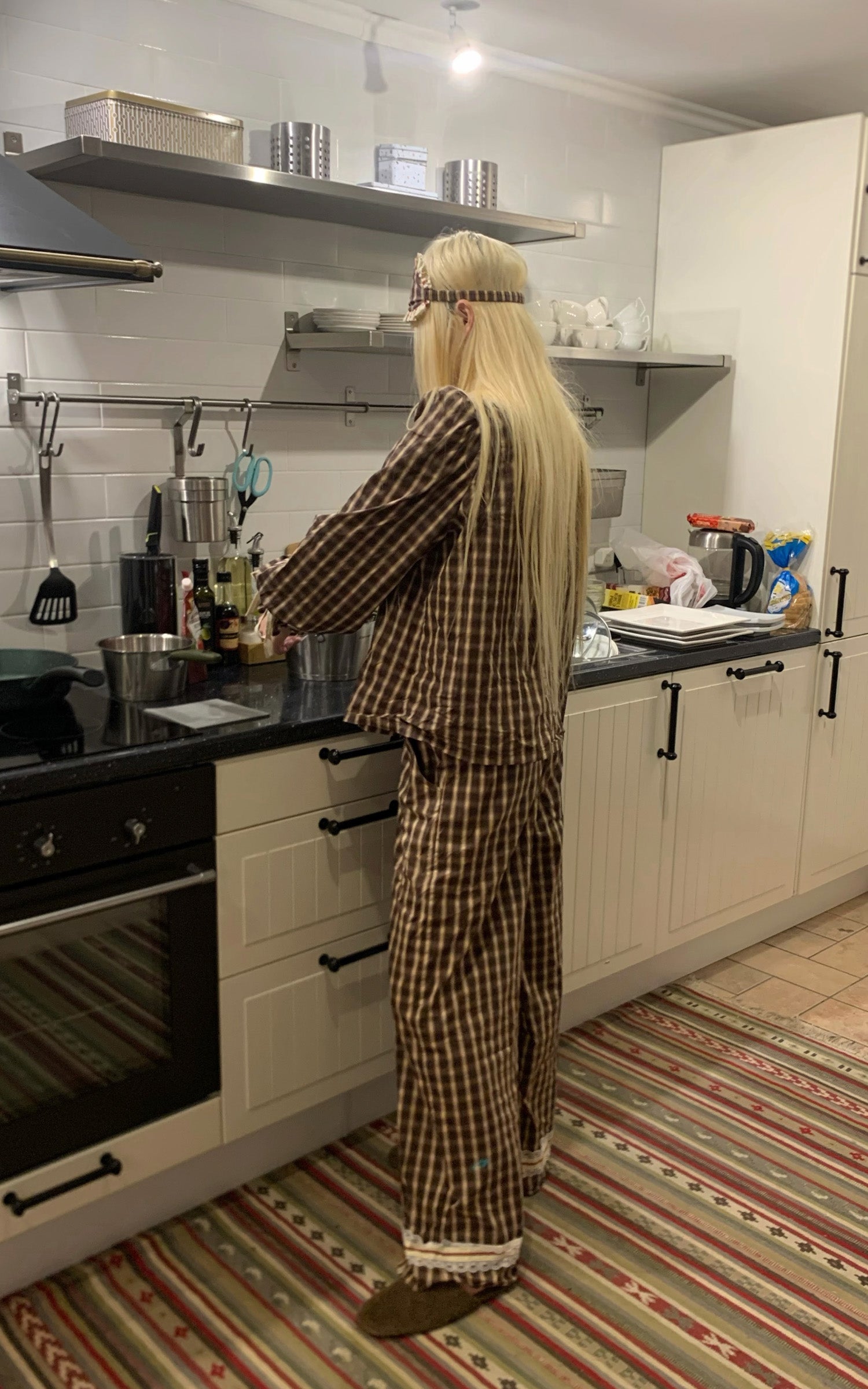 Rase le sol Plaid Lace Trim Pajama Set with Eye Mask