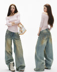 IAMXIAA Jean large taille basse à effet vintage