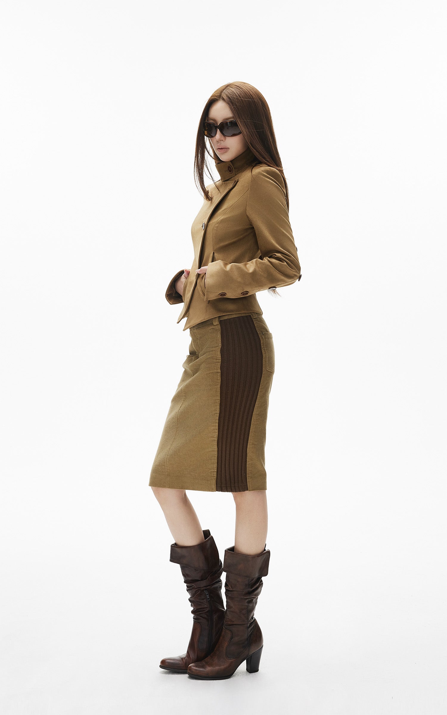 IAMXIAA Veste ajustée en similicuir de vachette à col montant