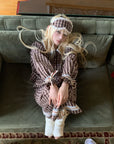 Rase le sol Plaid Lace Trim Pajama Set with Eye Mask