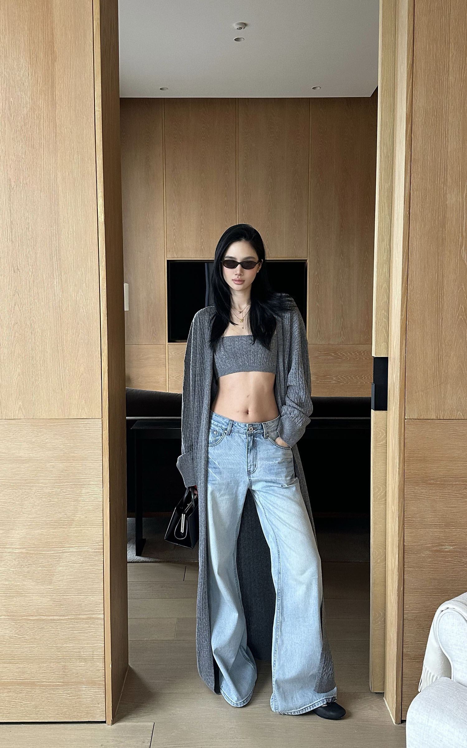 ROVENTE Cable Knit Bandeau and Longline Cardigan Set