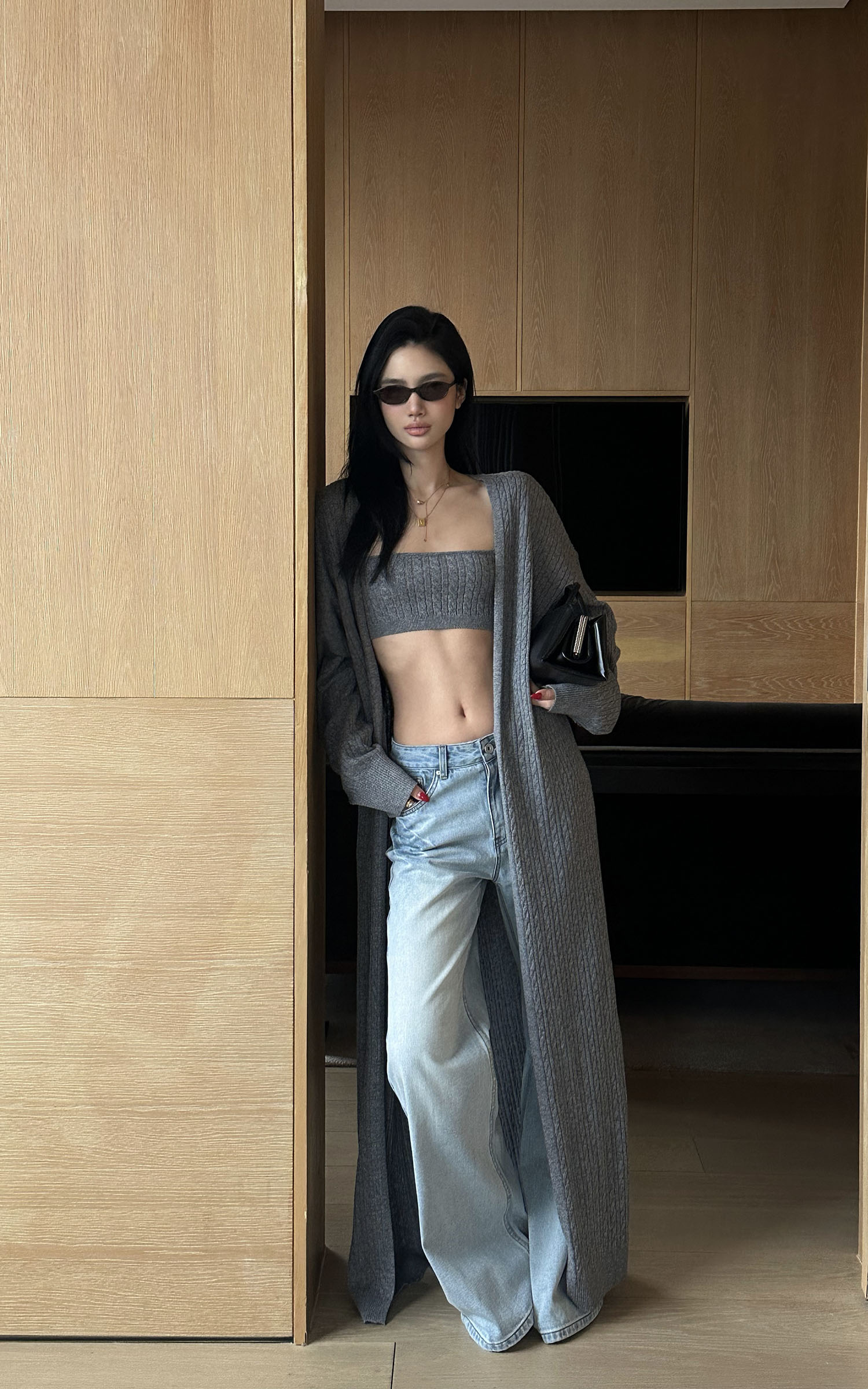 ROVENTE Cable Knit Bandeau and Longline Cardigan Set