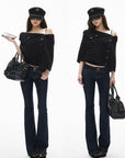 IAMXIAA Low-Rise Slim Fit Flared Denim Jeans with Vintage Silhouette