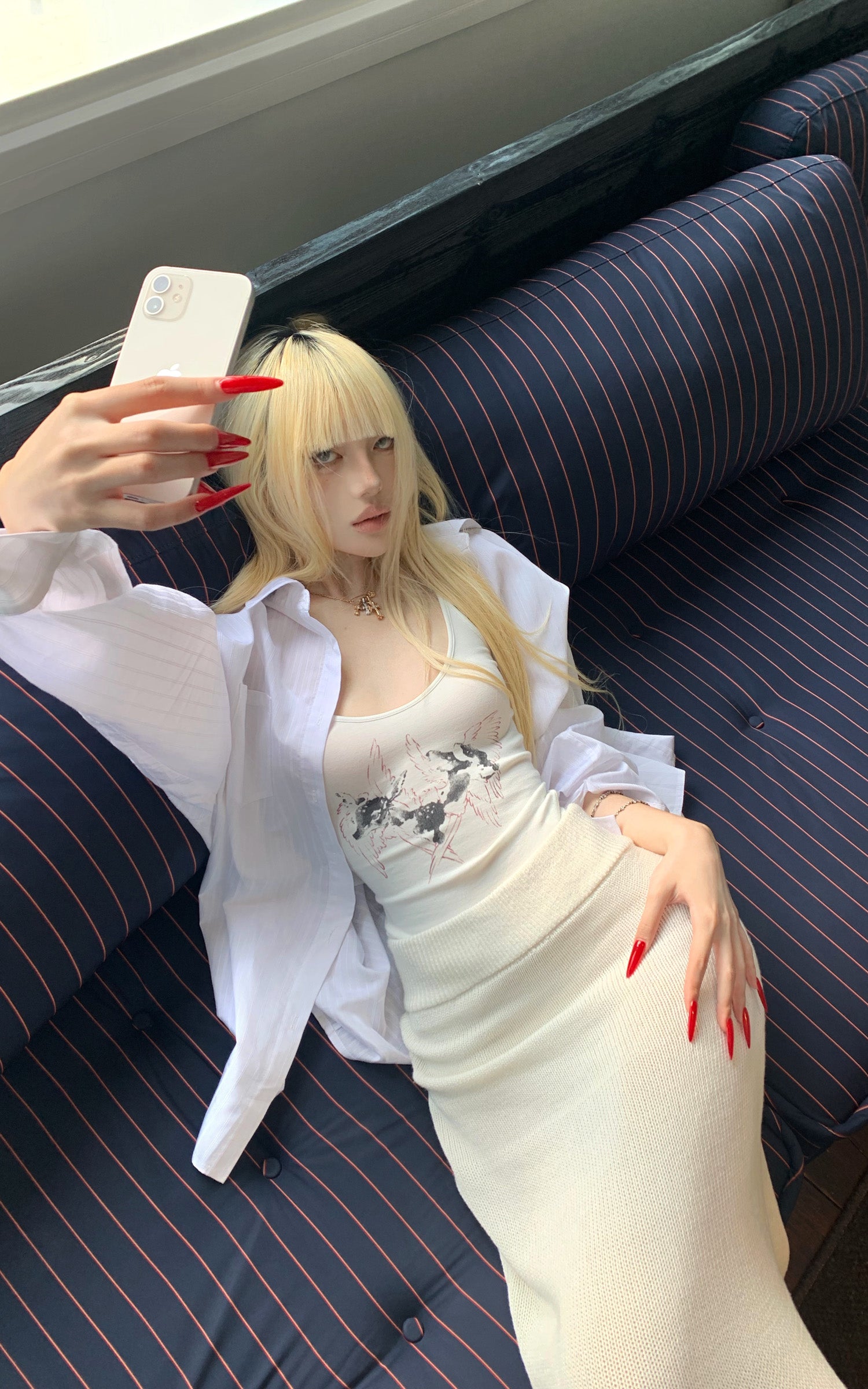 Rase le sol 하이웨이스트 스컬프 니트 머메이드 스커트