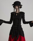 DOINDULGE Pleated Collar Flared Sleeve Ribbed Long Sleeve T-Shirt