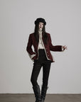 DOINDULGE High Waist Structured Studded Slim Denim Pants