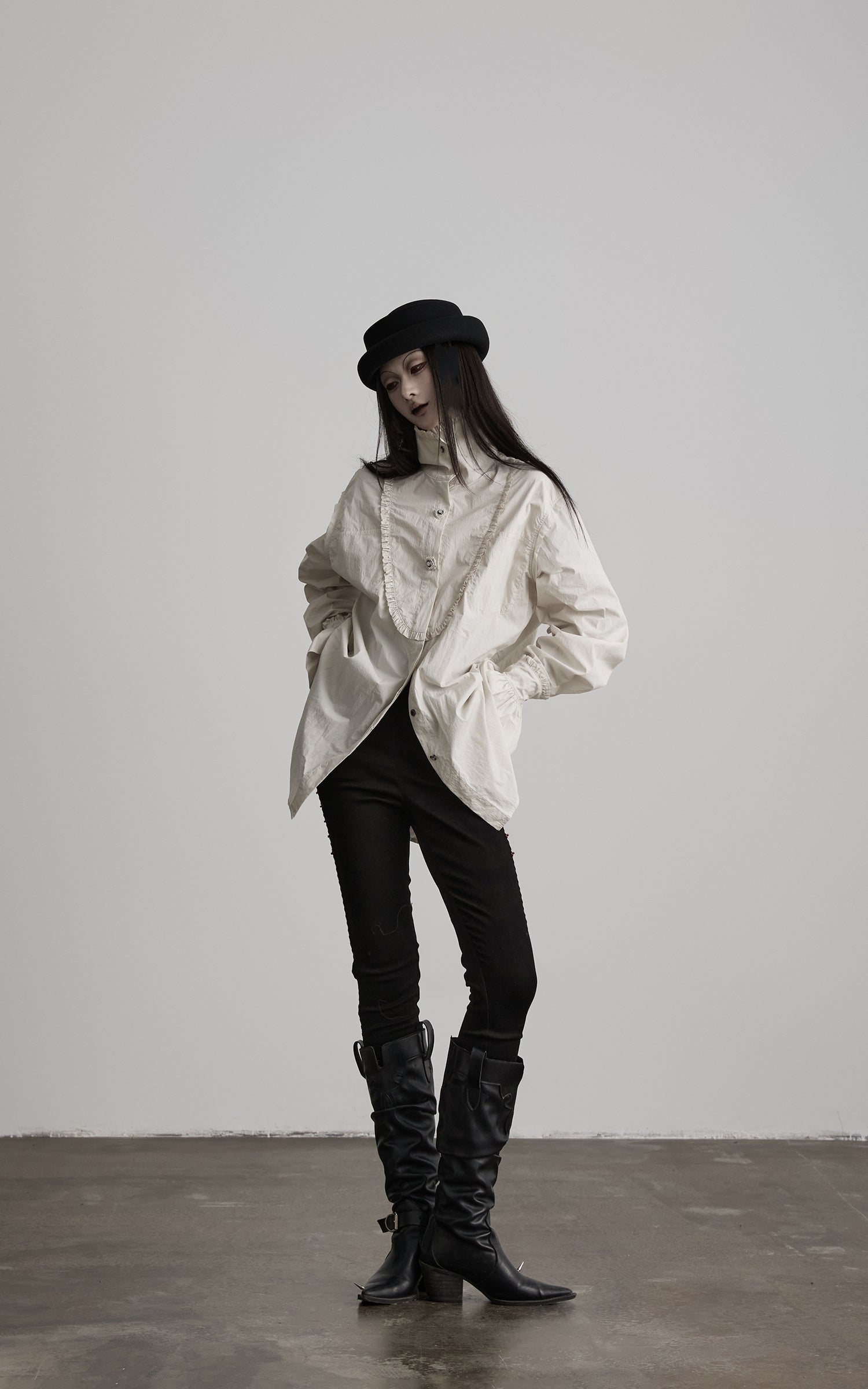 DOINDULGE High Waist Structured Studded Slim Denim Pants