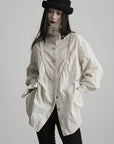 DOINDULGE Ruffled Stand Collar Flared Sleeve Shirt