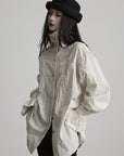 DOINDULGE Ruffled Stand Collar Flared Sleeve Shirt