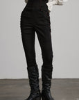 DOINDULGE High Waist Structured Studded Slim Denim Pants