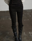 DOINDULGE High Waist Structured Studded Slim Denim Pants