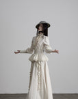 DOINDULGE Ruffled High-Neck Smocked Waist Long Sleeve Blouse