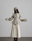 DOINDULGE Sculpted Pleated Waist Ruffle Collar Linen Shirt