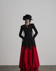 DOINDULGE Pleated Collar Flared Sleeve Ribbed Long Sleeve T-Shirt