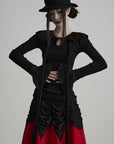 DOINDULGE Pleated Collar Flared Sleeve Ribbed Long Sleeve T-Shirt