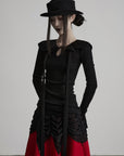 DOINDULGE Pleated Collar Flared Sleeve Ribbed Long Sleeve T-Shirt