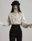 DOINDULGE Ruffled Stand Collar Flared Sleeve Shirt