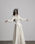 DOINDULGE Sculptural Ruffle Panel High-Waist Long Skirt