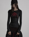 DOINDULGE Embroidered Eye Graphic Ribbed Long Sleeve T-Shirt