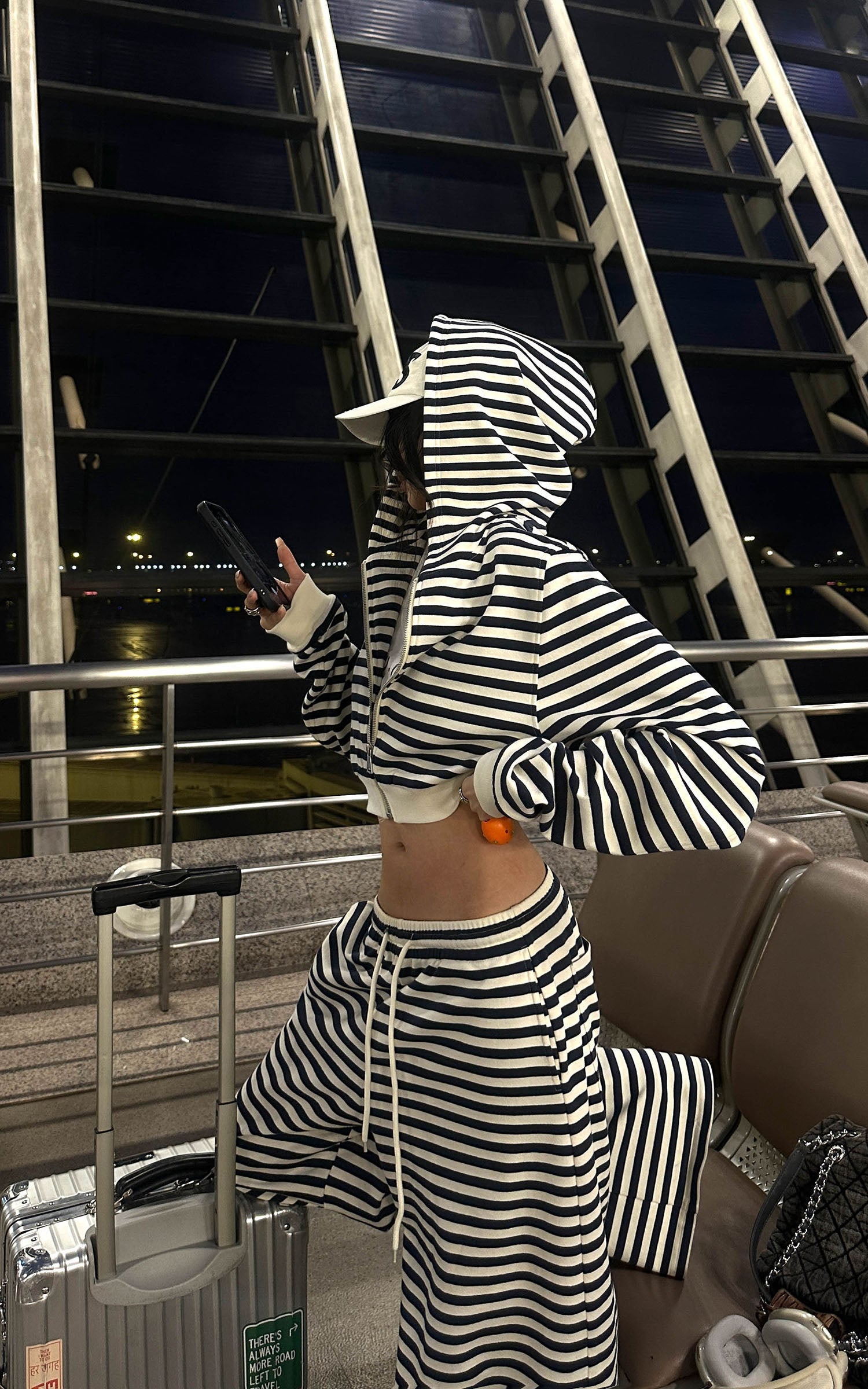 WARDEN EDGE Striped Cropped Hoodie and Wide-Leg Pants Set