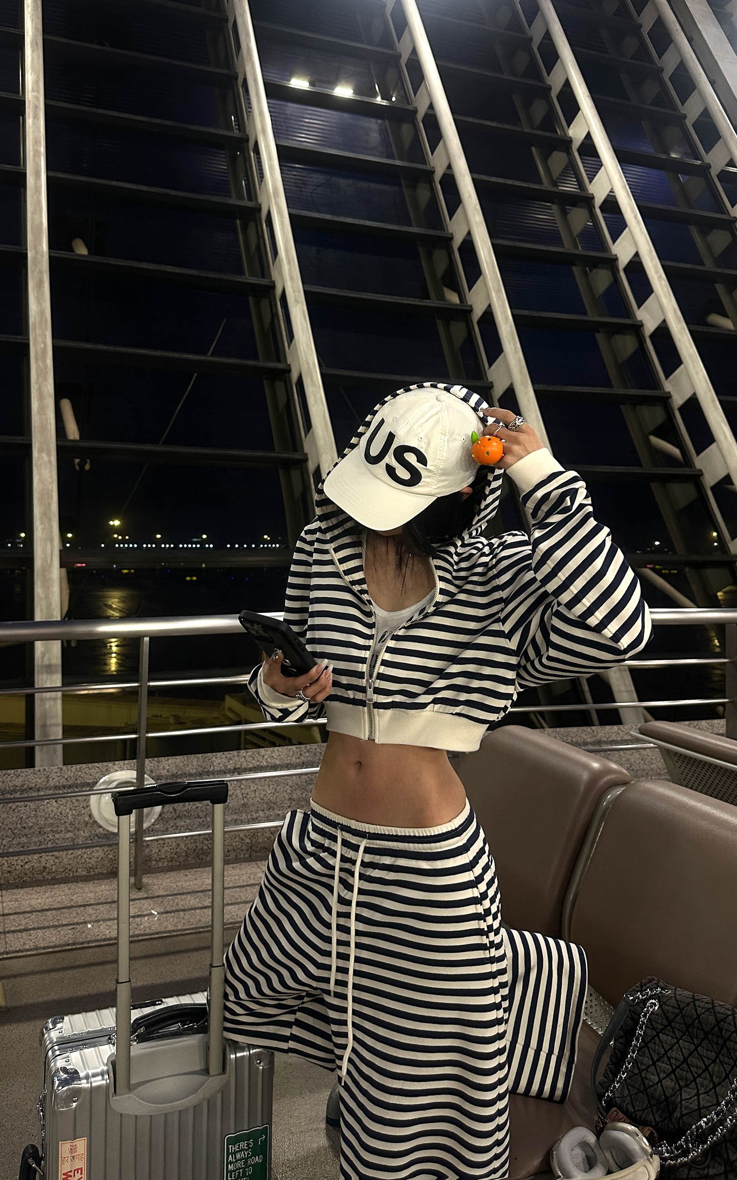 WARDEN EDGE Striped Cropped Hoodie and Wide-Leg Pants Set