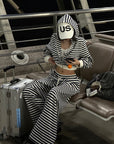 WARDEN EDGE Striped Cropped Hoodie and Wide-Leg Pants Set