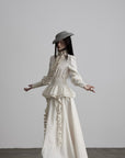 DOINDULGE Ruffled High-Neck Smocked Waist Long Sleeve Blouse