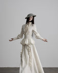DOINDULGE Ruffled High-Neck Smocked Waist Long Sleeve Blouse