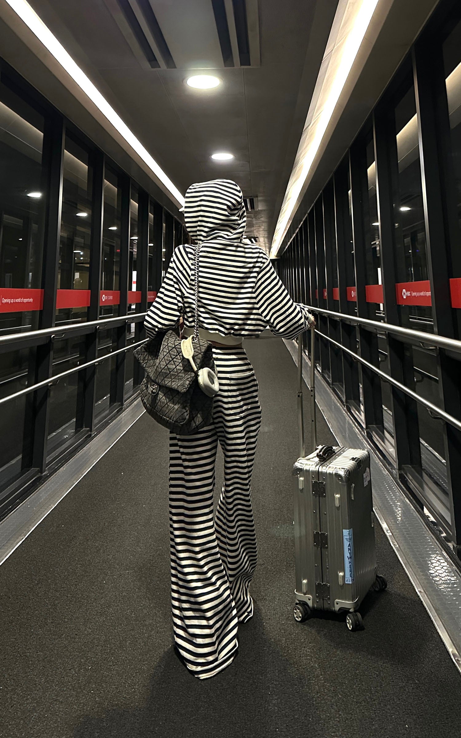 WARDEN EDGE Striped Cropped Hoodie and Wide-Leg Pants Set