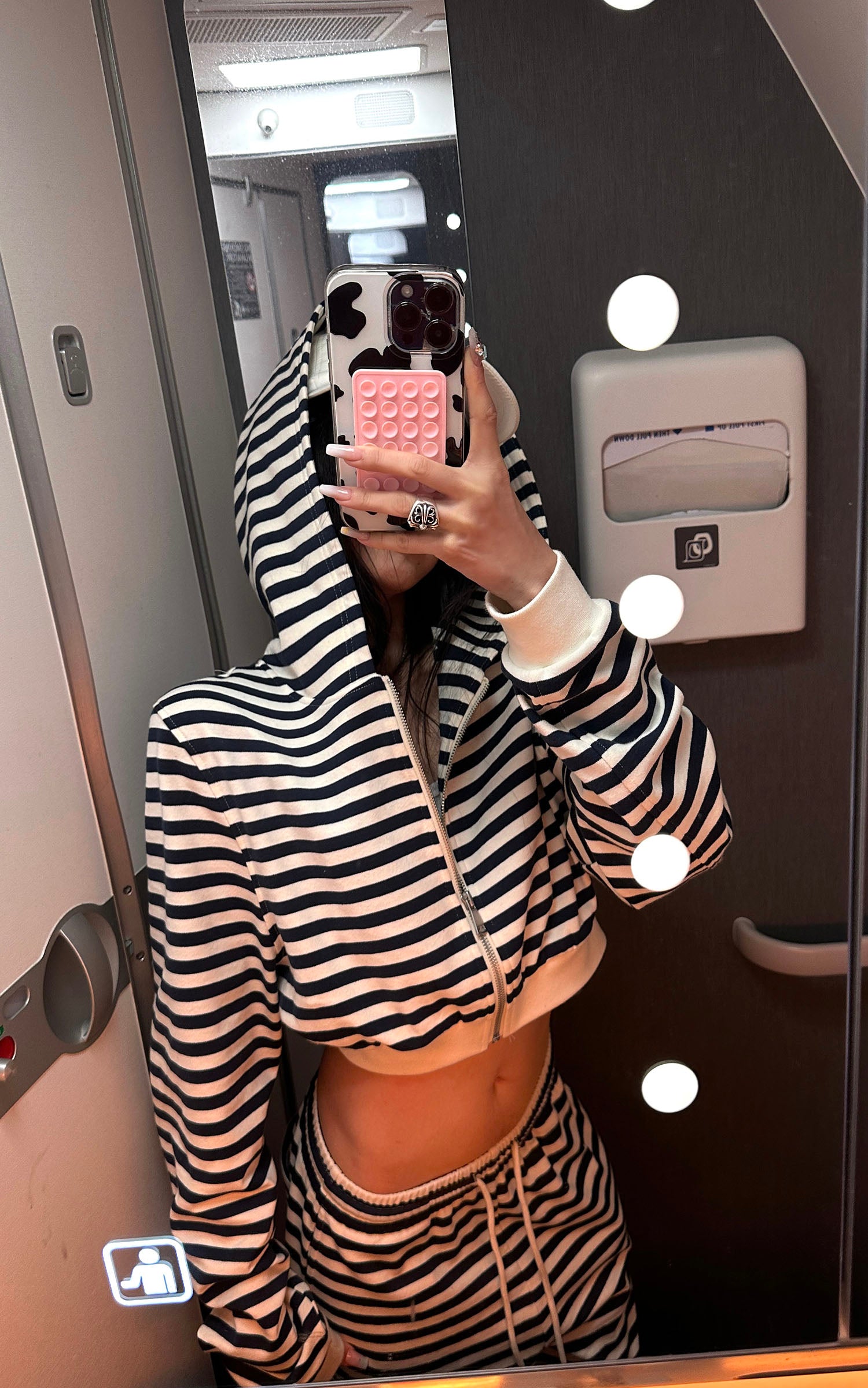 WARDEN EDGE Striped Cropped Hoodie and Wide-Leg Pants Set