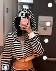 WARDEN EDGE Striped Cropped Hoodie and Wide-Leg Pants Set