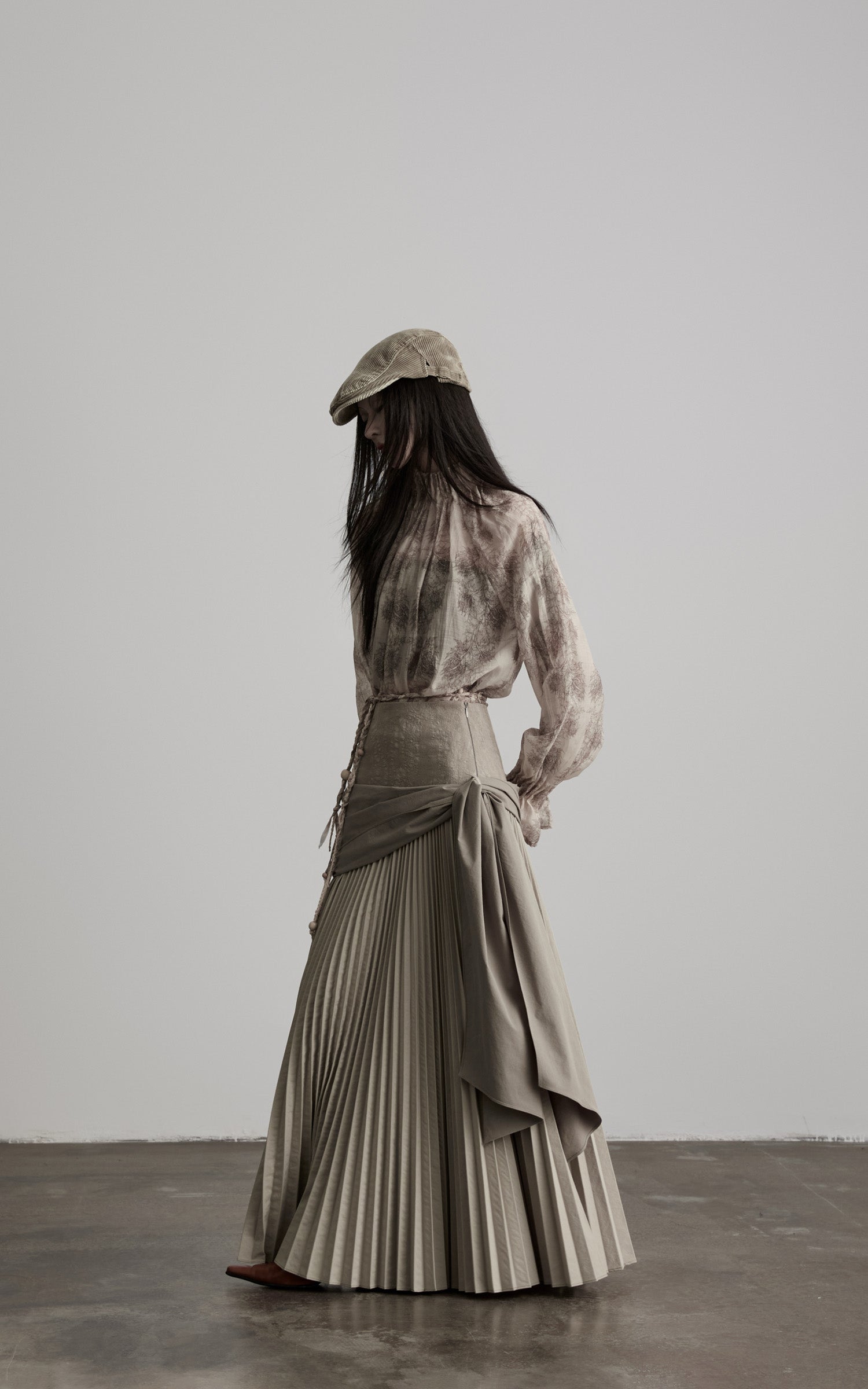 DOINDULGE Draped Pleated Layered Long Skirt
